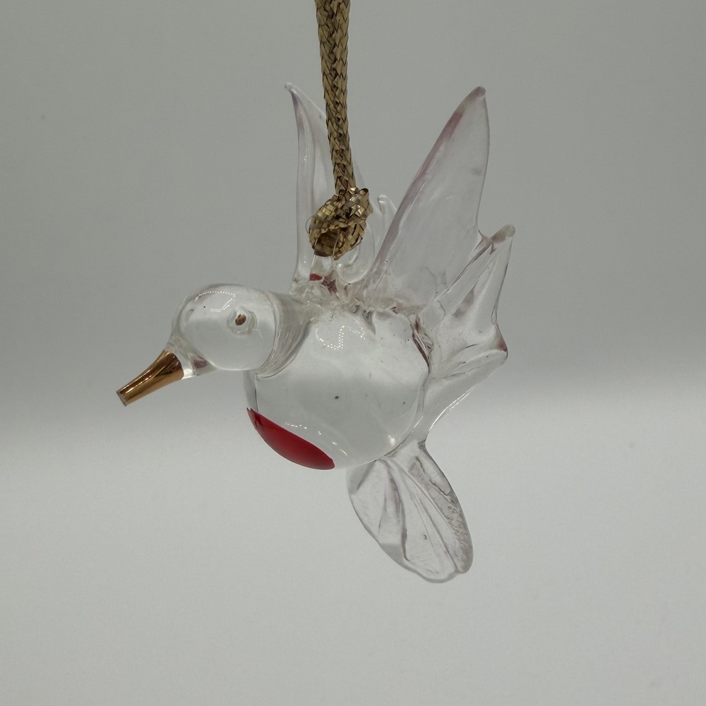 Vintage Glass Hummingbird Ornament Red Breast Gold Beak Hanging Decor